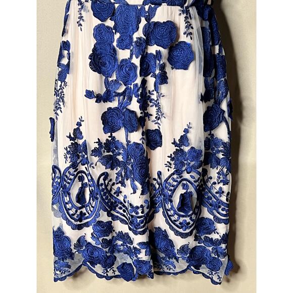 Marchesa Notte Navy Mena Embroidered Tulle Dress 4 - Picture 8 of 9